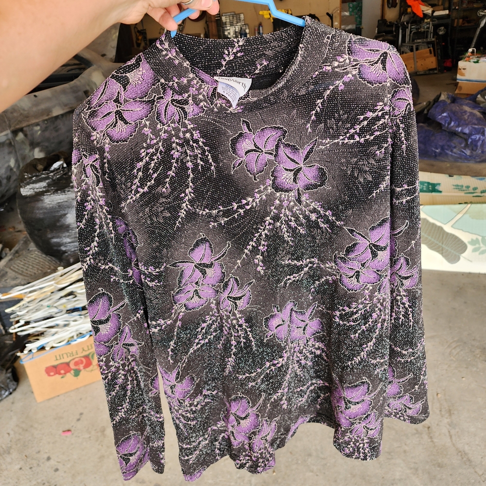 Bon Worth Purple and Black Floral Sweatshirt